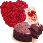 chocolate cake and flowers in heart shape arrangement-500x500