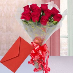 10 Red rose bunch with greeting card