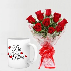 10 red rose bunch with be mine mug