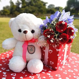 Cute teddy with beautiful flowers Teddy Delivery Jaipur, Rajasthan