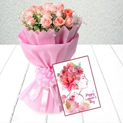 Pink rose with women's day greeting card