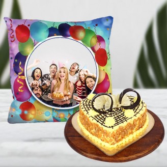Colorful cushion with heart shape cake Gift Hampers Delivery Jaipur, Rajasthan