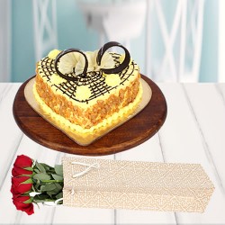Heart shape cake with roses in bag arrangement