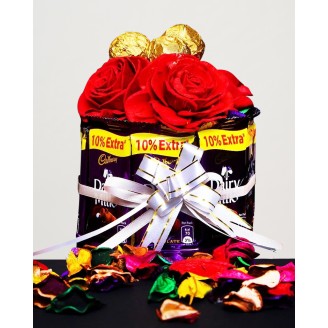 Arrangement of roses and dairy milk chocolates Chocolate Delivery Jaipur, Rajasthan