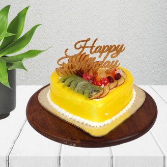 Heart shape fruit cake with happy birthday topper Online Cake Delivery Delivery Jaipur, Rajasthan