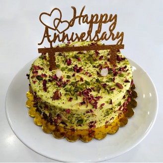 Kesar pista cake with anniversary topper Online Cake Delivery Delivery Jaipur, Rajasthan