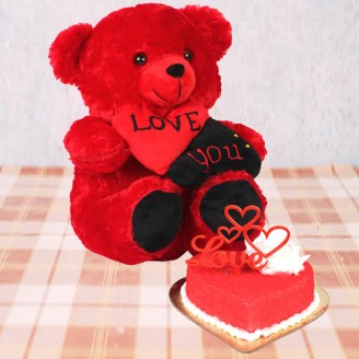 Love you red teddy with cake and love topper Valentine Week Delivery Jaipur, Rajasthan