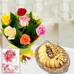 Cookies basket with roses and women's day greeting card