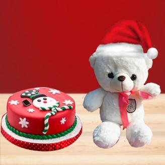 Christmas special cake with teddy and christmas cap Christmas Gifts Delivery Jaipur, Rajasthan
