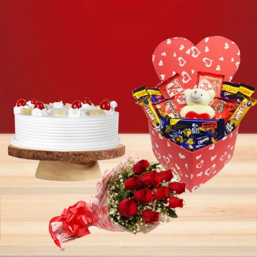 Send Hearty chocolate with cake and flowers online by GiftJaipur in Rajasthan