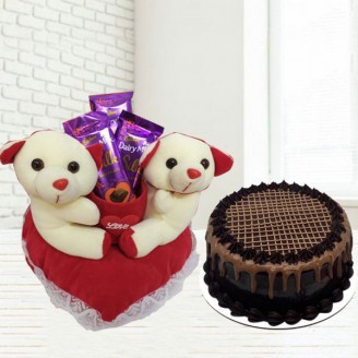 Cute couple teddy with chocolates and chocolate cake Gift for her  Delivery Jaipur, Rajasthan