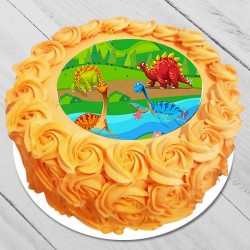 Happy birthday dinosaur theme photo cake for kids