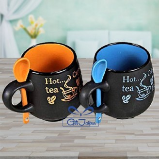 Round coffee mug with spoon - set of 2 Birthday Gifts Delivery Jaipur, Rajasthan