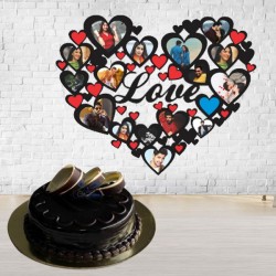 Heart shape love frame with cake