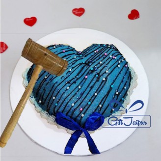 Blue designer heart shape pinata hammer cake Online Cake Delivery Delivery Jaipur, Rajasthan