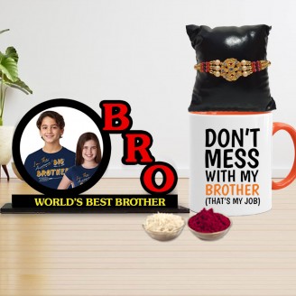 Dont mess with my brother mug with bro table top combo Rakhi Gifts For Brother Delivery Jaipur, Rajasthan