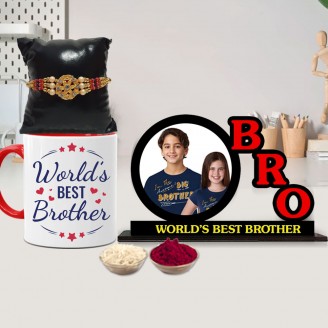 World best bro with bro table top and rakhi roli chawal Rakhi Gifts For Brother Delivery Jaipur, Rajasthan