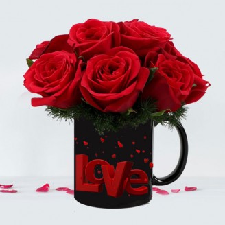 Red roses in love mug Valentine Week Delivery Jaipur, Rajasthan