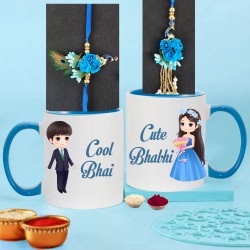 Designer handmade bhaiya bhabhi rakhi with couple mug and roli chawal Designer handmade bhaiya bhabhi rakhi with couple mug and roli chawal