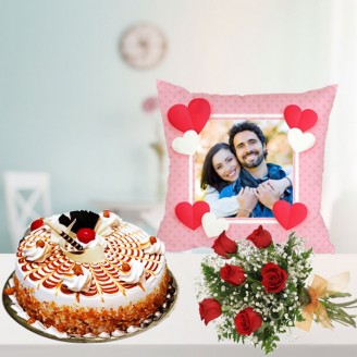 Butterscotch cake, personalized cushion with flowers Valentine Week Delivery Jaipur, Rajasthan
