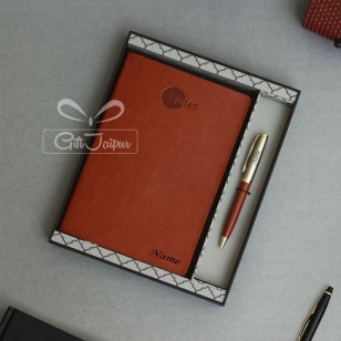 Personalized Brown Diary with pen