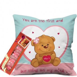 Chocolate teddy with cushion Delivery Jaipur, Rajasthan