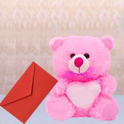 Cute teddy bear with greeting card