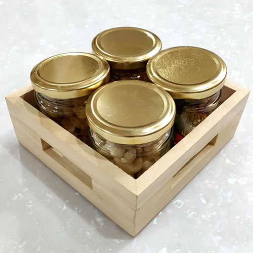 Send Dry fruit in jars with wooden tray (20pcs) Online Free Delivery