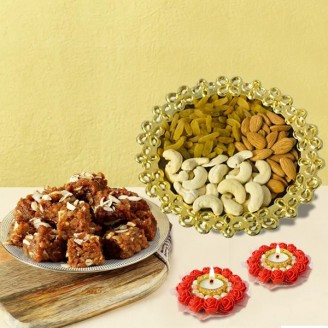 Dodha sweet with dry fruits and diya Diwali Delivery Jaipur, Rajasthan