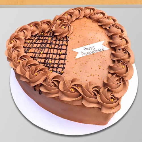 Pink Hearts Anniversary Chocolate Cake with Couple Name | cakedayphotoframes