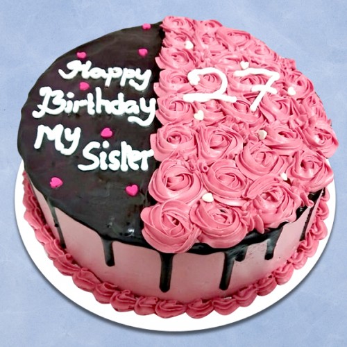 Happy Birthday To Sister With Name On Rose Birthday Cake