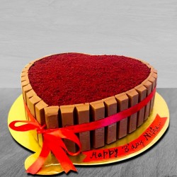Heart shape happy birthday kitkat red velvet cake
