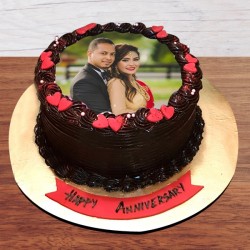 Romantic happy anniversary chocolate photo cake