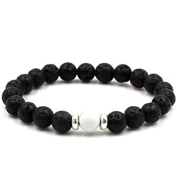 Black Lava Stone Beads Elastic Bracelet