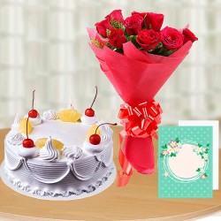 Rose, cake and greeting card
