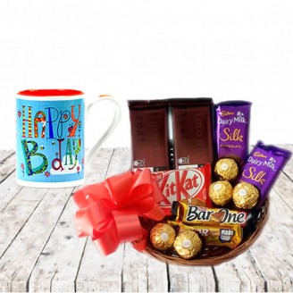 Chocolate basket with happy bday mug Birthday Gifts Delivery Jaipur, Rajasthan