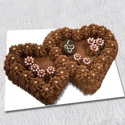 Chocolate flowery double heart shape cake