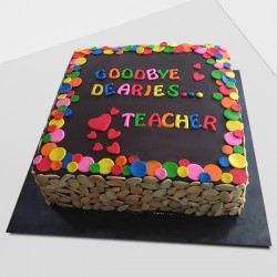 Colorful farewell chocolate cake