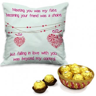 Ferrero rocher basket with cushion Gifts for him Delivery Jaipur, Rajasthan