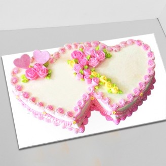 Double heart shape cake with flower design on top Online Cake Delivery Delivery Jaipur, Rajasthan
