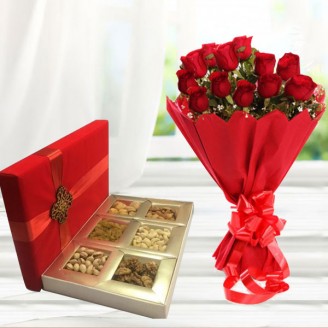 Mixed Dry Fruits & 12 Roses Gift Hampers Delivery Jaipur, Rajasthan