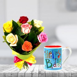 Mix roses with happy bday mug