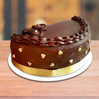 Half chocolate cake with flower design on top Online Cake Delivery Delivery Jaipur, Rajasthan
