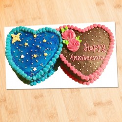 Happy anniversary double heart shape cake