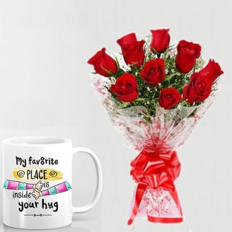 Hug me mug with 10 red rose bunch Valentine Week Delivery Jaipur, Rajasthan