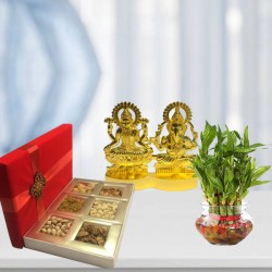 Radhe krishna idol with dry fruit box and lucky bamboo