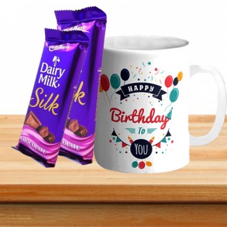 Happy birthday mug with dairy milk silk chocolate Birthday Delivery Jaipur, Rajasthan