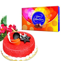 Red velvet cake with celebration pack