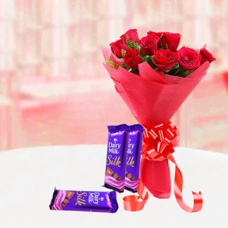 Flowers bunch with dairy milk silk Flowers with chocolates Delivery Jaipur, Rajasthan
