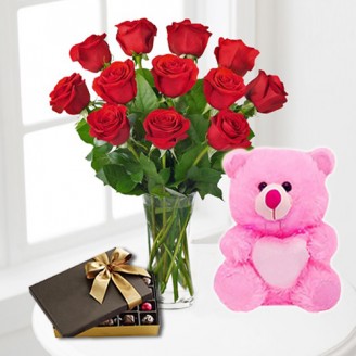 Send Chocolaty Combo of Rosy Teddy to Jaipur Gift Hampers Delivery Jaipur, Rajasthan